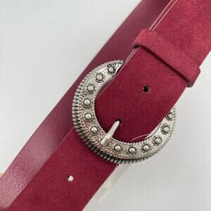 Linea Pelle | NWT Mulberry Red Suede Western Belt Embellished Silver Buckle
